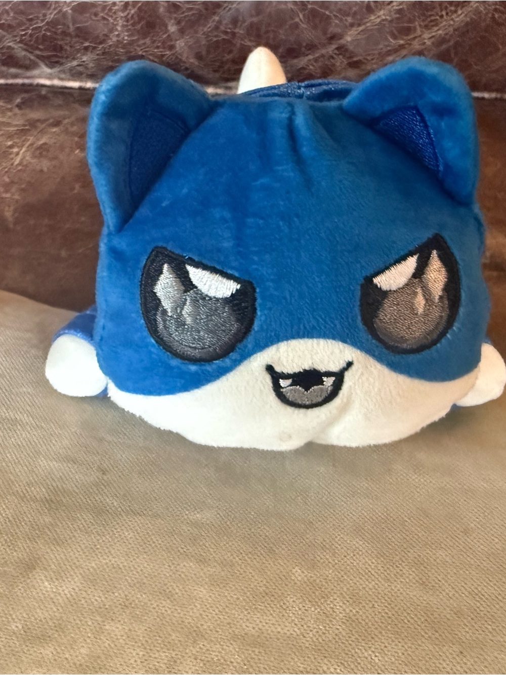 Plush Blue Cat Character Stuffed Toy with White Accents